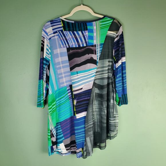 Lynn Ritchie Abstract Geometric Asymmetrical Mixed Media Sheer Tunic Top Size XL - Picture 2 of 7